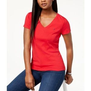 Tommy Hilfiger Red V Neck T-Shirt Size M